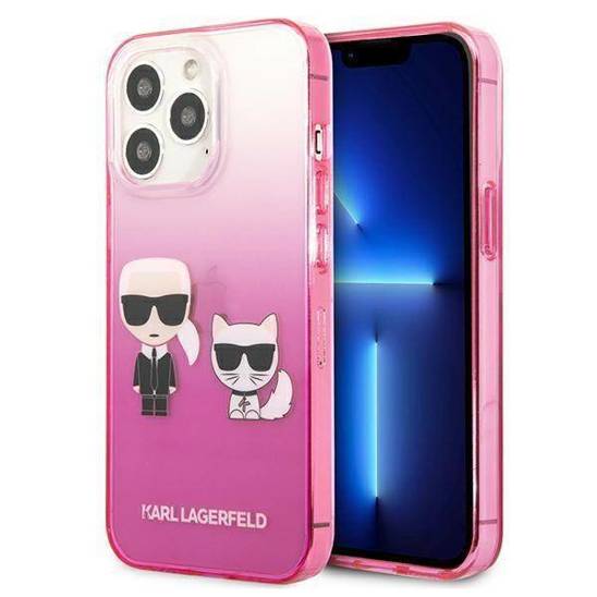 Original Case IPHONE 13 PRO Karl Lagerfeld Hardcase Gradient Ikonik Karl & Choupette (KLHCP13LTGKCP) pink