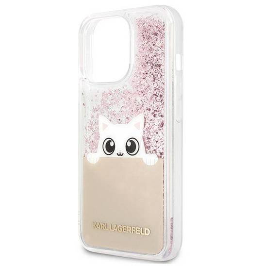 Original Case IPHONE 13 PRO Karl Lagerfeld Hardcase PEEK A BOO Liquid Glitter (KLHCP13LPABGNU) pink