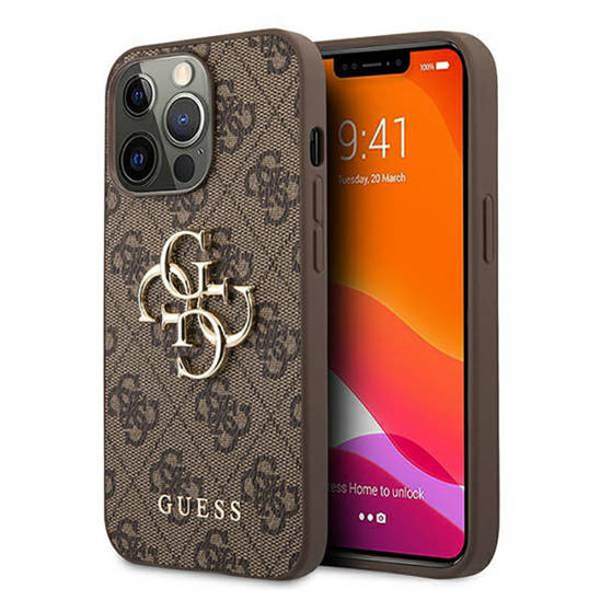 Original Case IPHONE 13 PRO MAX 6,7" Guess Hardcase 4G Big Metal Logo GUHCP13X4GMGBR brown