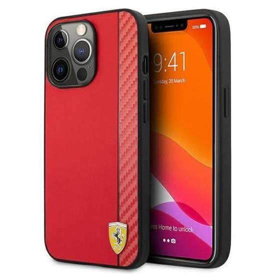 Original Case IPHONE 13 PRO MAX Ferrari Hardcase On Track Carbon Stripe (FESAXHCP13XRE) red