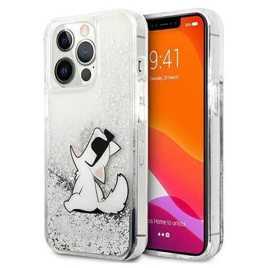 Original Case IPHONE 13 PRO MAX Karl Lagerfeld Hardcase Liquid Glitter Choupette Fun (KLHCP13XGCFS) silver