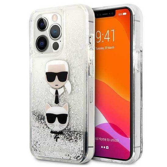 Original Case IPHONE 13 PRO MAX Karl Lagerfeld Hardcase Liquid Glitter Karl&Choupette Head (KLHCP13XKICGLS) silver