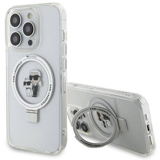 Original Case IPHONE 13 PRO MAX Karl Lagerfeld Hardcase Ring Stand Karl&Choupettte MagSafe (KLHMP13XHMRSKCH) white