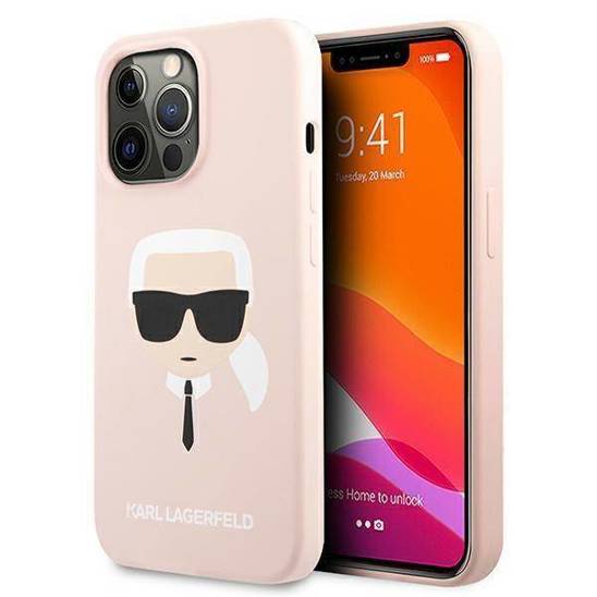 Original Case IPHONE 13 PRO MAX Karl Lagerfeld Hardcase Silicone Karl`s Head (KLHCP13XSLKHLP) light pink