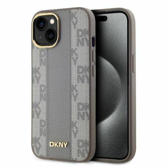 Original Case IPHONE 14 DKNY Hardcase Leather Checkered Mono Pattern MagSafe (DKHMP14SPCPVSLE) beige