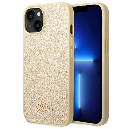 Original Case IPHONE 14 Guess Hard case Glitter Script gold