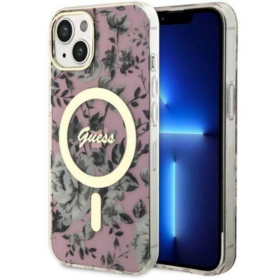 Original Case IPHONE 14 Guess Hardcase Flower MagSafe (GUHMP14SHCFWSP) pink