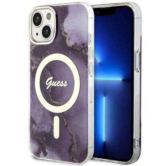 Original Case IPHONE 14 Guess Hardcase Golden Marble Collection MagSafe (GUHMP14SHTMRSU) purple