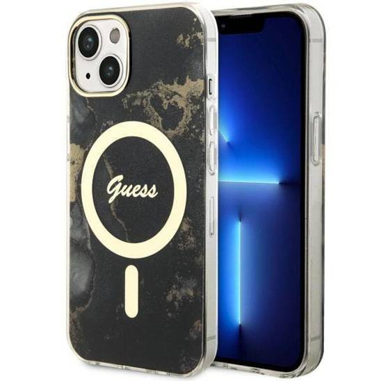 Original Case IPHONE 14 Guess Hardcase Golden Marble Collection MagSafe (UHMP14SHTMRSK) black