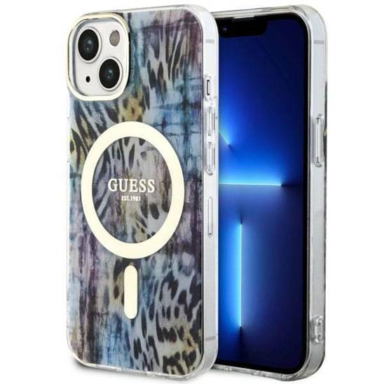 Original Case IPHONE 14 Guess Hardcase Leopard MagSafe (GUHMP14SHLEOPWB) blue