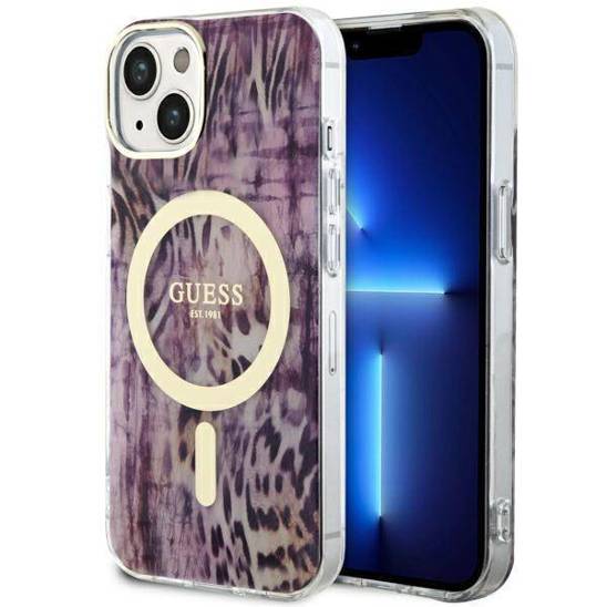 Original Case IPHONE 14 Guess Hardcase Leopard MagSafe (GUHMP14SHLEOPWP) pink