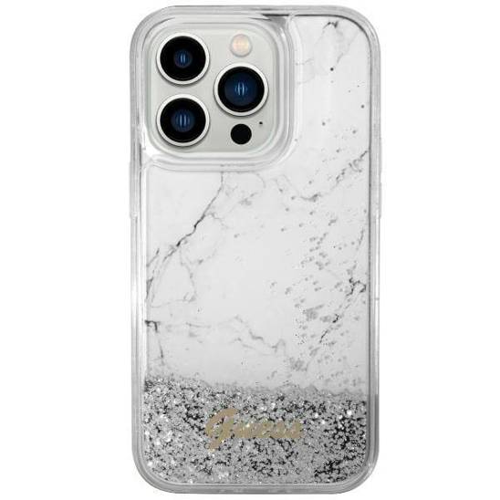 Original Case IPHONE 14 Guess Hardcase Liquid Glitter Marble (GUHCP14SLCSGSGH) white