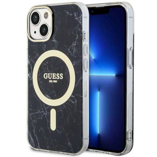 Original Case IPHONE 14 Guess Hardcase Marble MagSafe (GUHMP14SPCUMAK) black