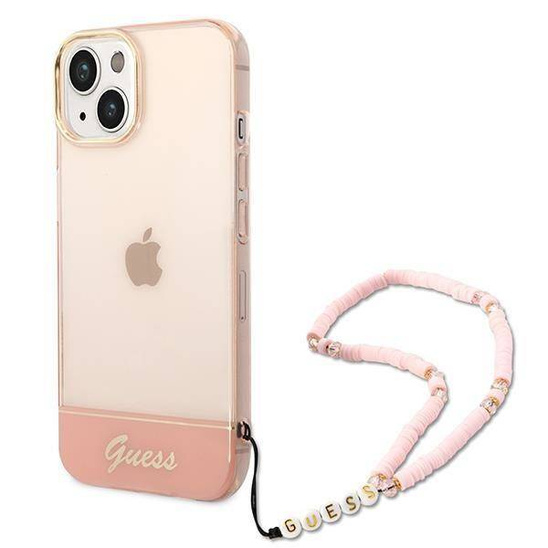 Original Case IPHONE 14 Guess Hardcase Translucent Pearl Strap pink