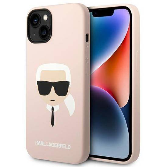 Original Case IPHONE 14 Karl Lagerfeld Harcase Silicone Karl's Head Magsafe light pink