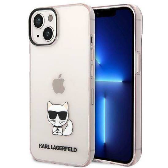 Original Case IPHONE 14 Karl Lagerfeld Hardcase Choupette Body transparent pink