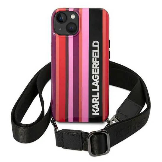 Original Case IPHONE 14 Karl Lagerfeld Hardcase Color Stripes Strap pink