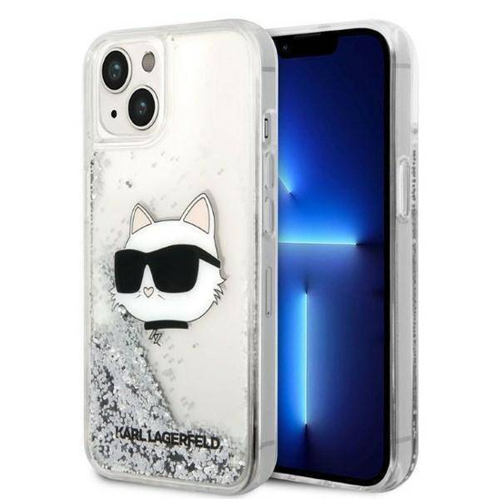 Original Case IPHONE 14 Karl Lagerfeld Hardcase Glitter Choupette Head (KLHCP14SLNCHCS) silver