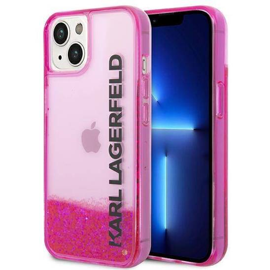 Original Case IPHONE 14 Karl Lagerfeld Hardcase Liquid Glitter Elong pink