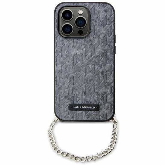 Original Case IPHONE 14 Karl Lagerfeld Hardcase Saffiano Monogram Chain (KLHCP14SSACKLHPG) silver