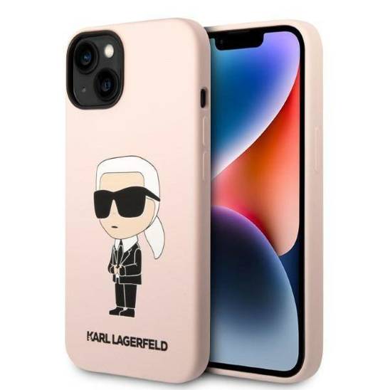 Original Case IPHONE 14 Karl Lagerfeld Hardcase Silicone Ikonik MagSafe (KLHMP14SSNIKBCP) pink