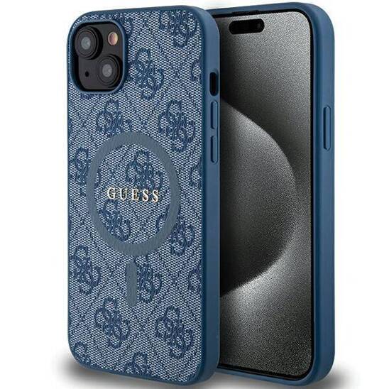 Original Case IPHONE 14 PLUS / 15 PLUS Guess Hardcase 4G Collection Leather Metal Logo MagSafe (GUHMP15MG4GFRB) blue