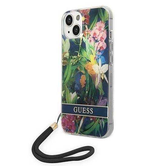 Original Case IPHONE 14 PLUS Guess Hardcase Flower Strap (GUOHCP14MHFLSB) blue