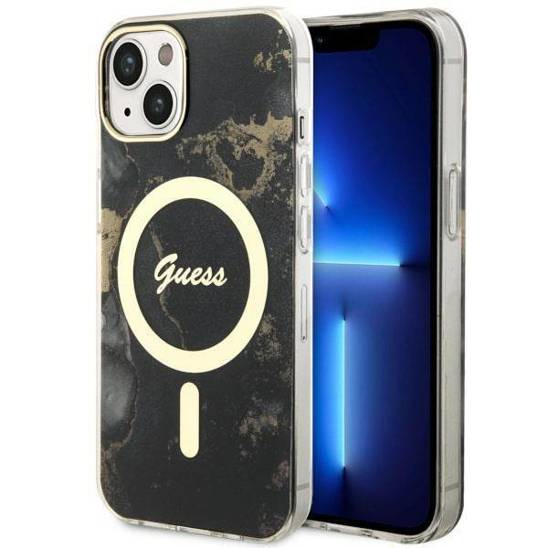 Original Case IPHONE 14 PLUS Guess Hardcase Golden Marble Collection Magsafe (UHMP14MHTMRSK) black