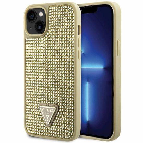 Original Case IPHONE 14 PLUS Guess Hardcase Rhinestone Triangle (GUHCP14MHDGTPD) gold