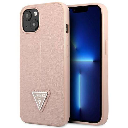 Original Case IPHONE 14 PLUS Guess Hardcase Saffianotriangle Logo (GUHCP14MPSATLP) pink