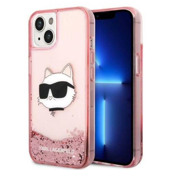 Original Case IPHONE 14 PLUS Karl Lagerfeld Hardcase Glitter Choupette Head (KLHCP14MLNCHCP) pink