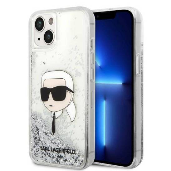 Original Case IPHONE 14 PLUS Karl Lagerfeld Hardcase Glitter Karl`s Head (KLHCP14MLNKHCH) silver