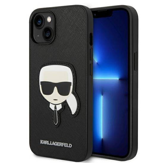 Original Case IPHONE 14 PLUS Karl Lagerfeld Hardcase Saffiano Karl`s Head Patch black