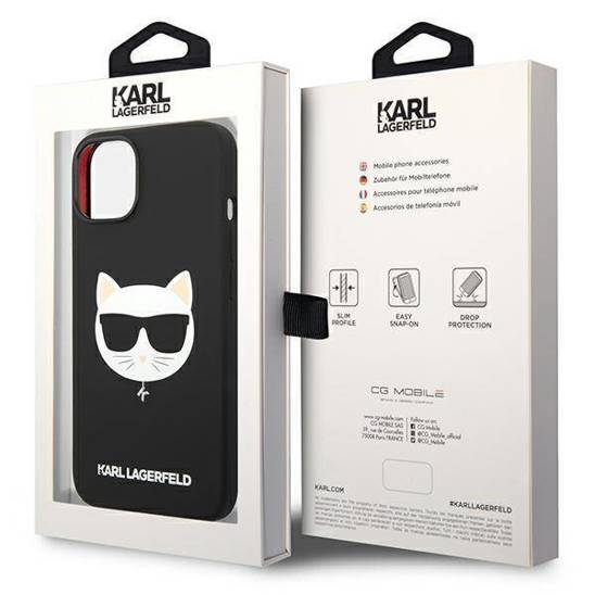 Original Case IPHONE 14 PLUS Karl Lagerfeld Hardcase Silicone Choupette Head Magsafe black