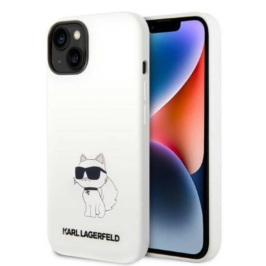 Original Case IPHONE 14 PLUS Karl Lagerfeld Hardcase Silicone Choupette MagSafe (KLHMP14MSNCHBCH) white