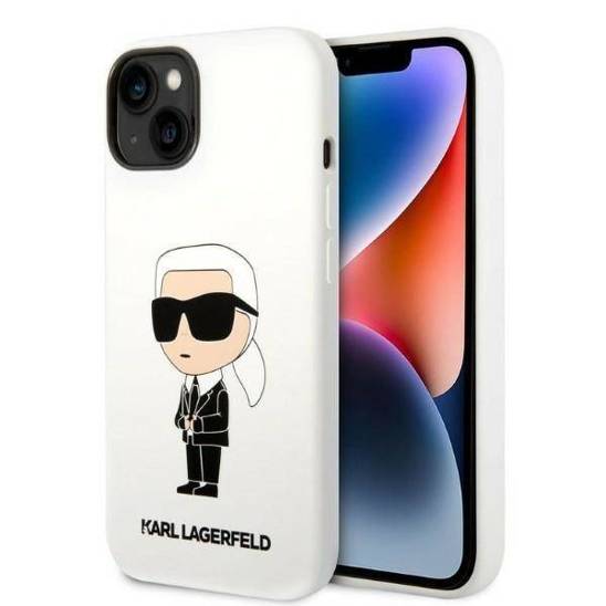 Original Case IPHONE 14 PLUS Karl Lagerfeld Hardcase Silicone Ikonik (KLHCP14MSNIKBCH) white