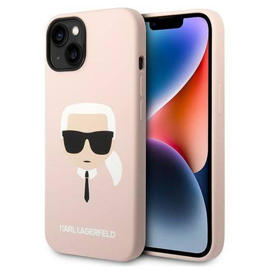 Original Case IPHONE 14 PLUS Karl Lagerfeld Hardcase Silicone Karl`s Head (KLHCP14MSLKHLP) pink