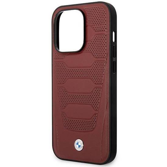 Original Case IPHONE 14 PRO BMW Leather Seats Pattern MagSafe MagSafe (BMHMP14L22RPSR) burgundy