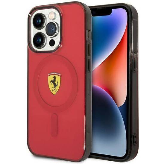 Original Case IPHONE 14 PRO Ferrari Hardcase Translucent Magsafe (FEHMP14LURKR) red