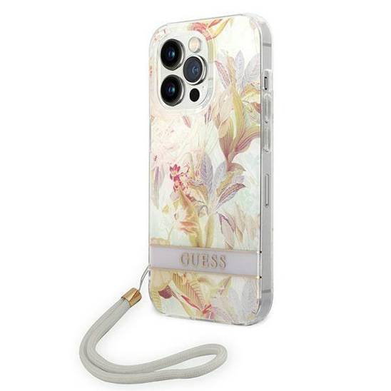 Original Case IPHONE 14 PRO Guess Hardcase Flower Strap (GUOHCP14LHFLSU) purple