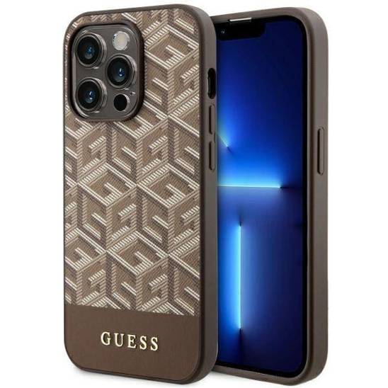 Original Case IPHONE 14 PRO Guess Hardcase GCube Stripes MagSafe (GUHMP14XHGCFSEW) brown