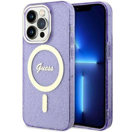 Original Case IPHONE 14 PRO Guess Hardcase Glitter Gold MagSafe (GUHMP14LHCMCGU) purple