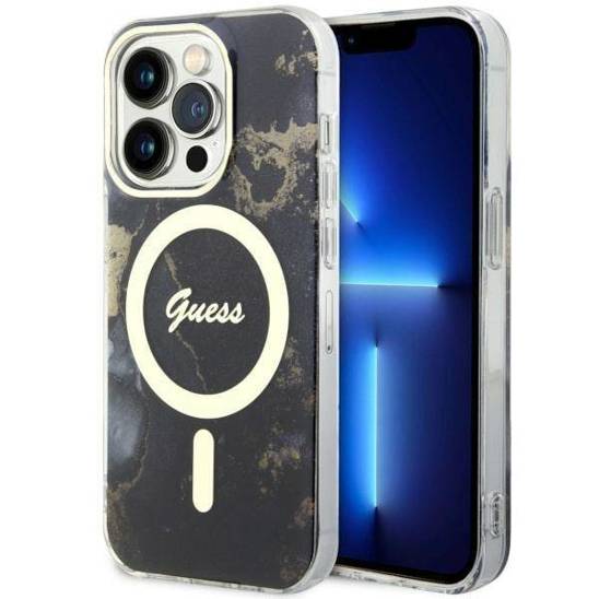 Original Case IPHONE 14 PRO Guess Hardcase Golden Marble Collection MagSafe (GUHMP14LHTMRSK) black