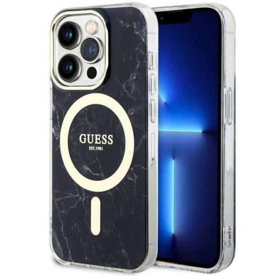 Original Case IPHONE 14 PRO Guess Hardcase Golden Marble Collection MagSafe (GUHMP14LPCUMAK) black