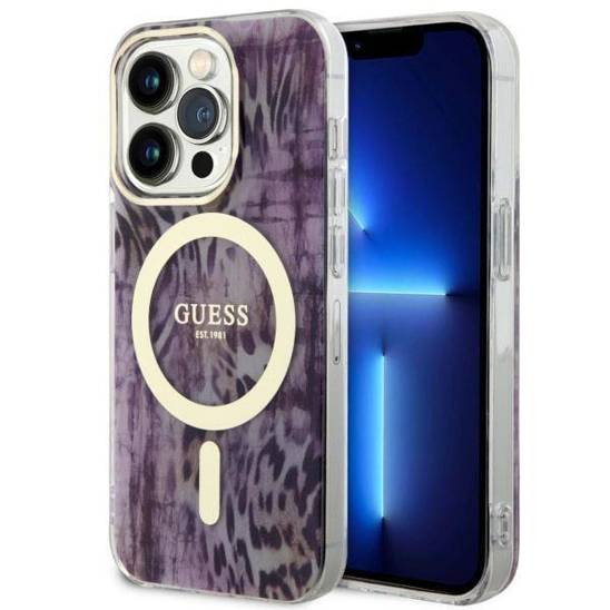 Original Case IPHONE 14 PRO Guess Hardcase Leopard MagSafe (GUHMP14LHLEOPWP) pink