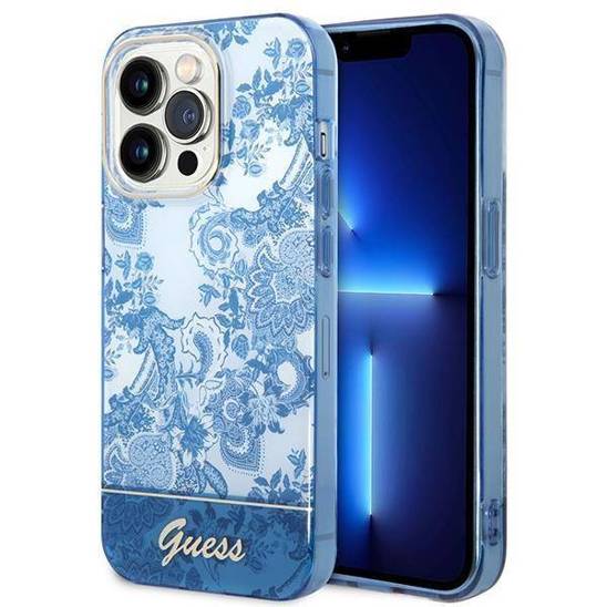 Original Case IPHONE 14 PRO Guess Hardcase Porcelain Collection blue