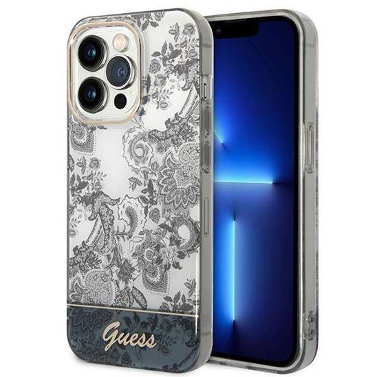 Original Case IPHONE 14 PRO Guess Hardcase Porcelain Collection gray