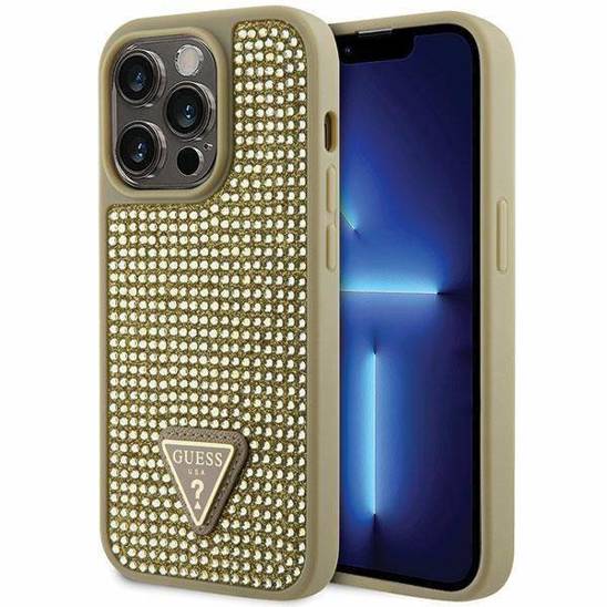 Original Case IPHONE 14 PRO Guess Hardcase Rhinestone Triangle (GUHCP14LHDGTPD) gold