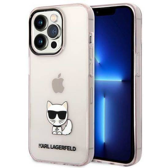 Original Case IPHONE 14 PRO Karl Lagerfeld Hardcase Choupette Body pink transparent