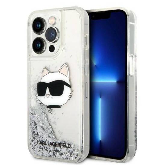 Original Case IPHONE 14 PRO Karl Lagerfeld Hardcase Glitter Choupette Head (KLHCP14LLNCHCS) silver